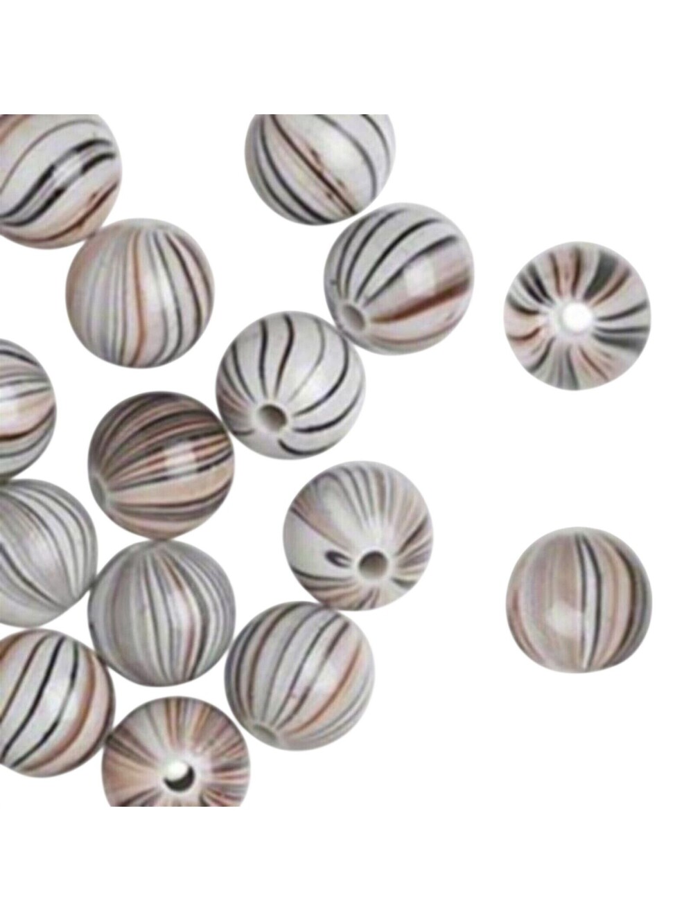 Vintage Y2K Striped Round Brown Black White 12mm Acrylic Beads 10 pcs